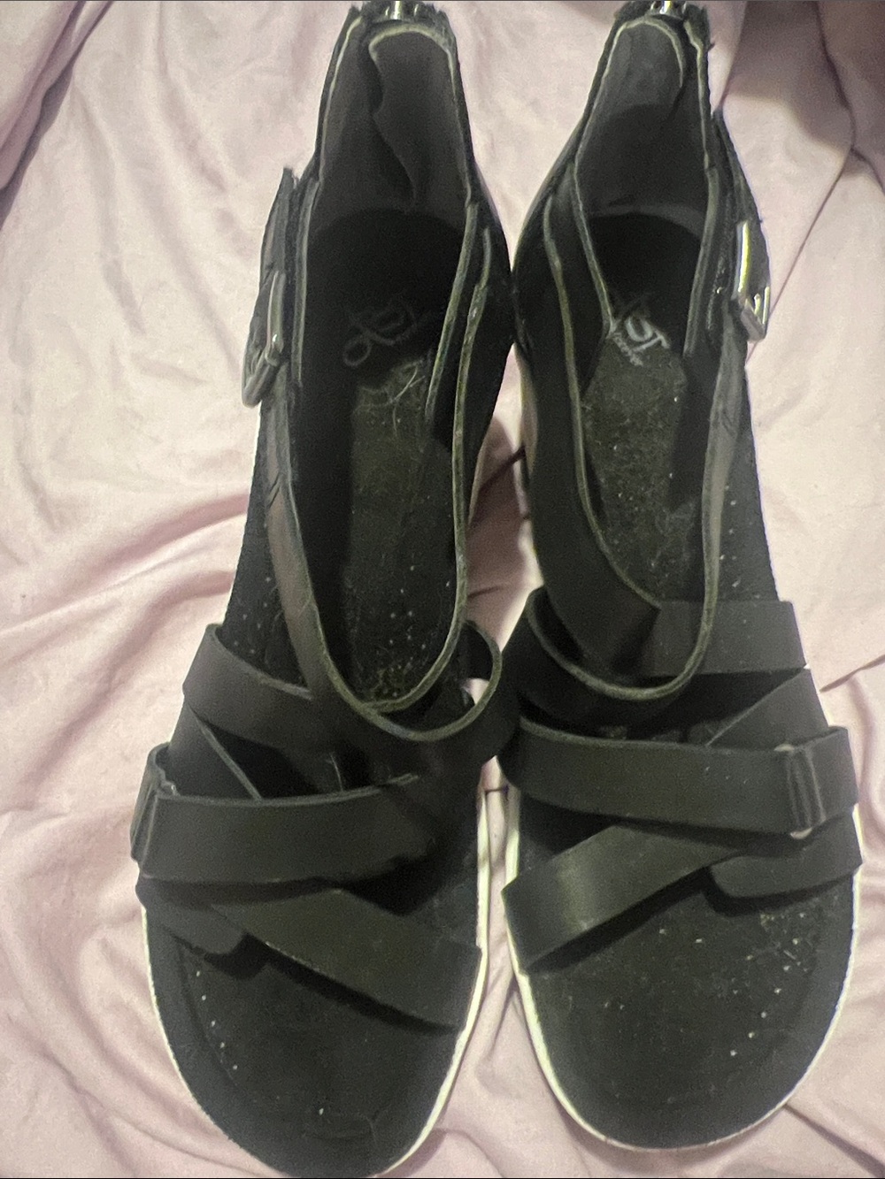 OTBT Black Strappy Platform Sandals with Ankle Buckle